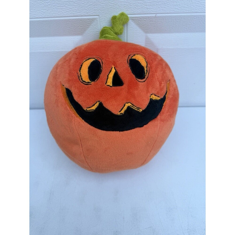 Vintage Halloween Jack O Lantern Pumpkin Plush Pillow 13” Orange Embroidered P16